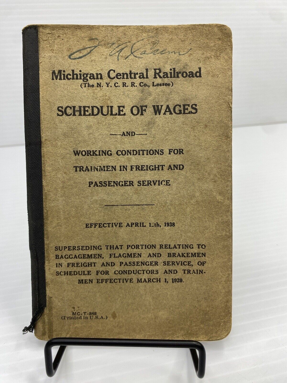 1938 Michigan Central Railroad Schedule of Wages Trainmen Freight SVS RR Railway