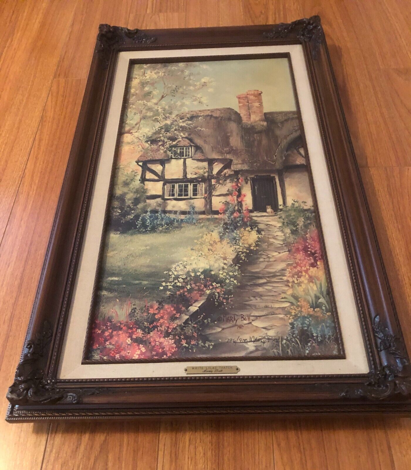 VINTAGE MARTY BELL WHITE LILAC THATCH Signed Framed Certificated 796/900