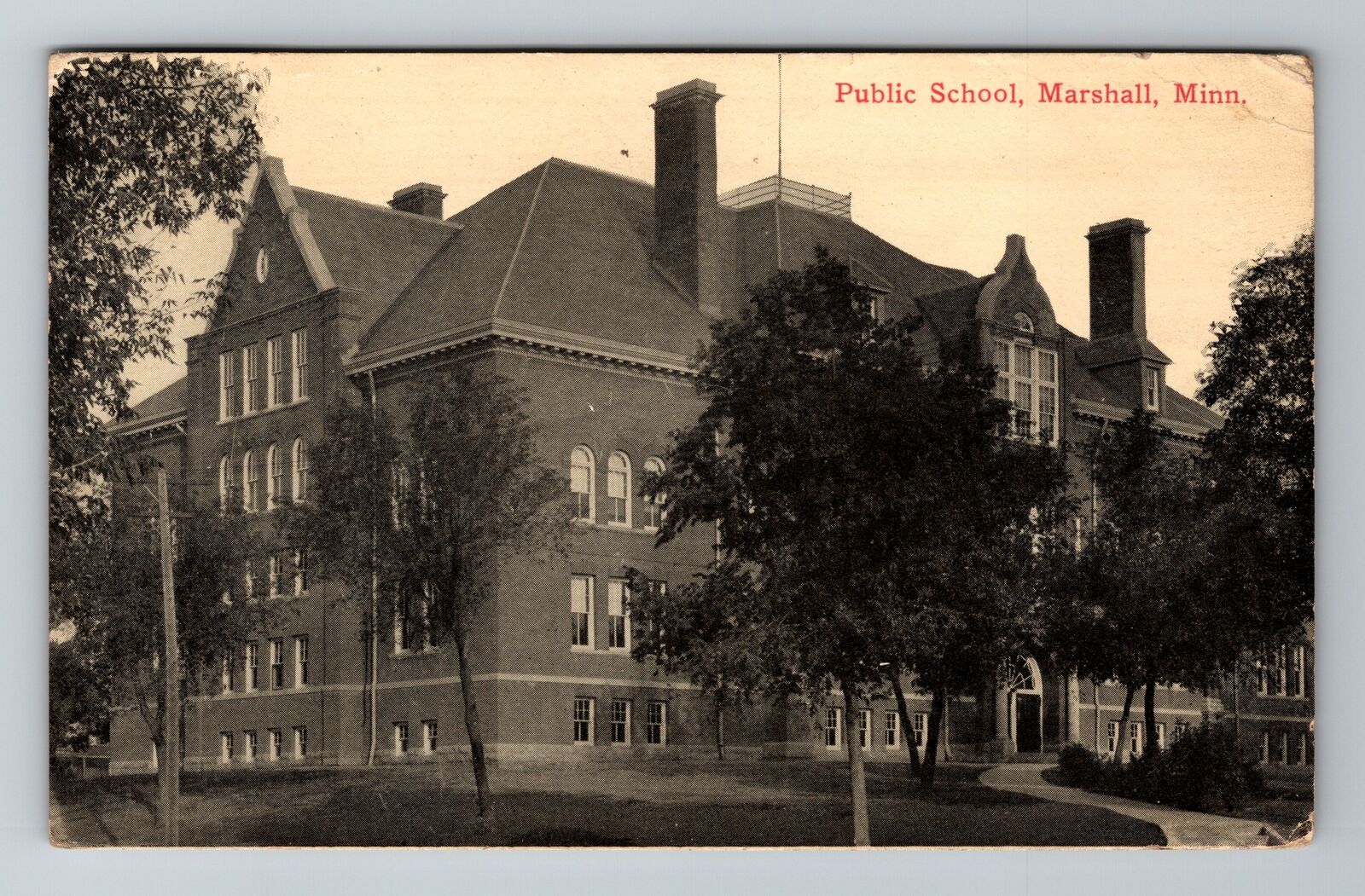 Marshall MN-Minnesota, Public School, Antique, Vintage c1919 Souvenir Postcard