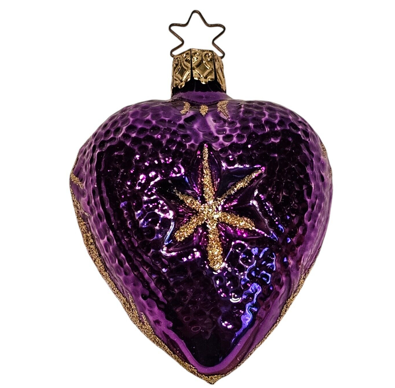 HTF Vintage Inge Glas Old World Christmas Purple Heart Glitter Glass Ornament