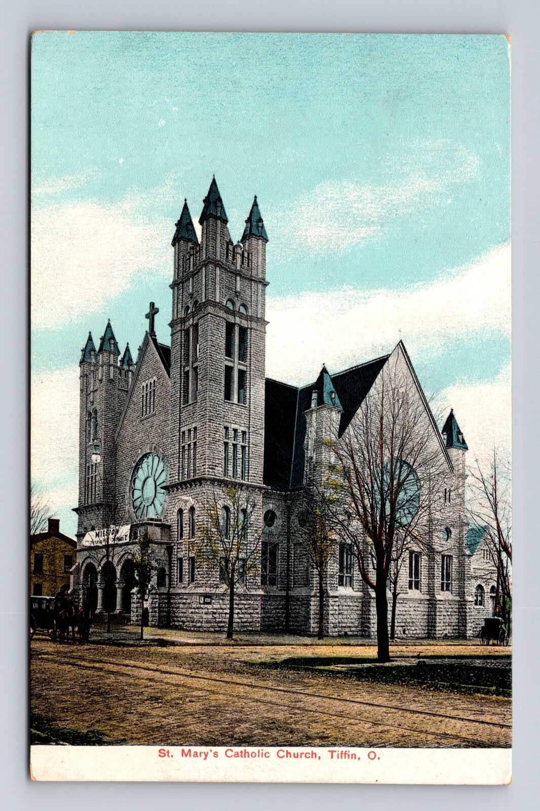 Tiffin OH-Ohio, St. Mary's Catholic Church, Antique Vintage Souvenir Postcard