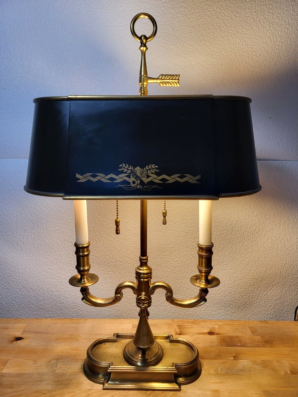 Antique BOUILLOTTE French Empire Style Brass Lamp w/ Metal Shade WORKS