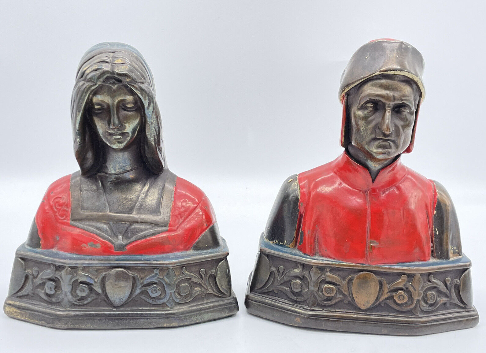 Vintage Marion Bronze Dante & Beatrice Bookends - GOOD CONDITION