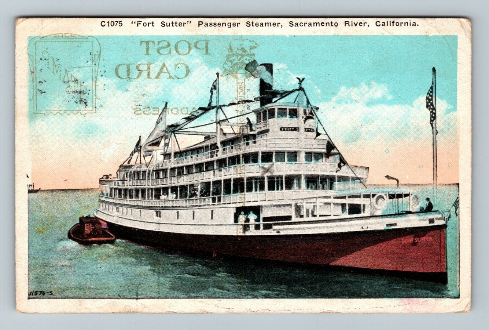 Fort Sutter Passenger Steamer Sacramento River c1926 Vintage Souvenir Postcard