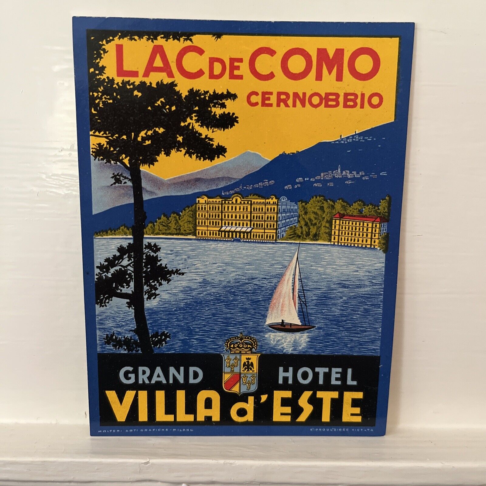 VINTAGE 1930’s Lake Como Villa d’Este Grand Hotel Cernobbio Italy LUGGAGE LABEL