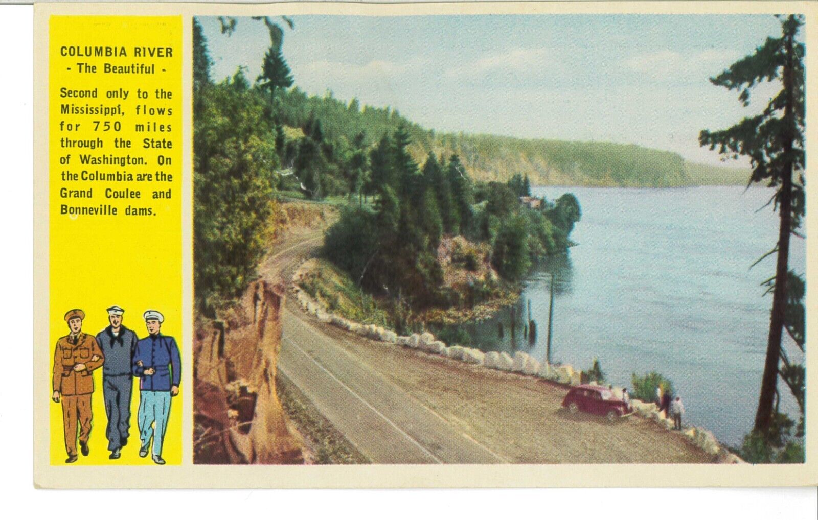 1943 COLUMBIA RIVER Armed Services Vintage Lithograph Postcard Olympia WA