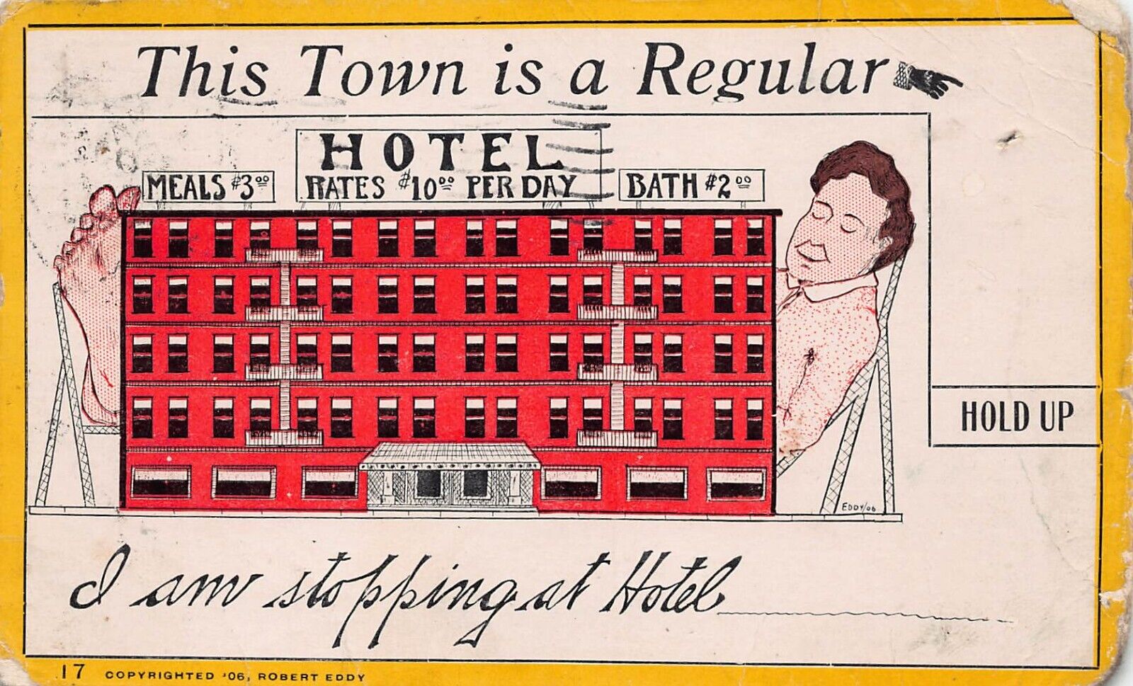 Artist Drawing Cartoon Hotel Advertising Moorhead MN Minnesotta Vtg Postcard C26