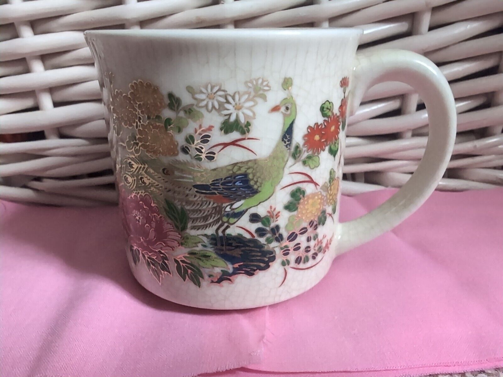 Vintage Otagiri Floral Pheasant Coffee Mug Japan Asian Pottery   Bird Flowers