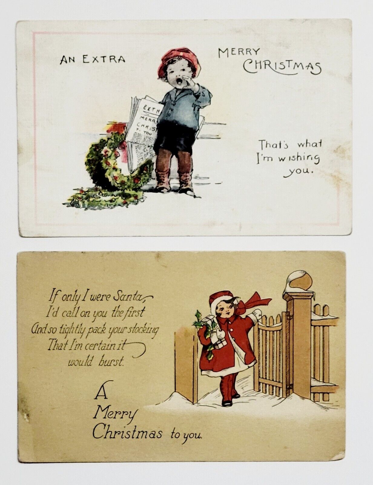 Antique Christmas Holiday Postcards Little Girl / Little Boy EXTRA   Unposted 