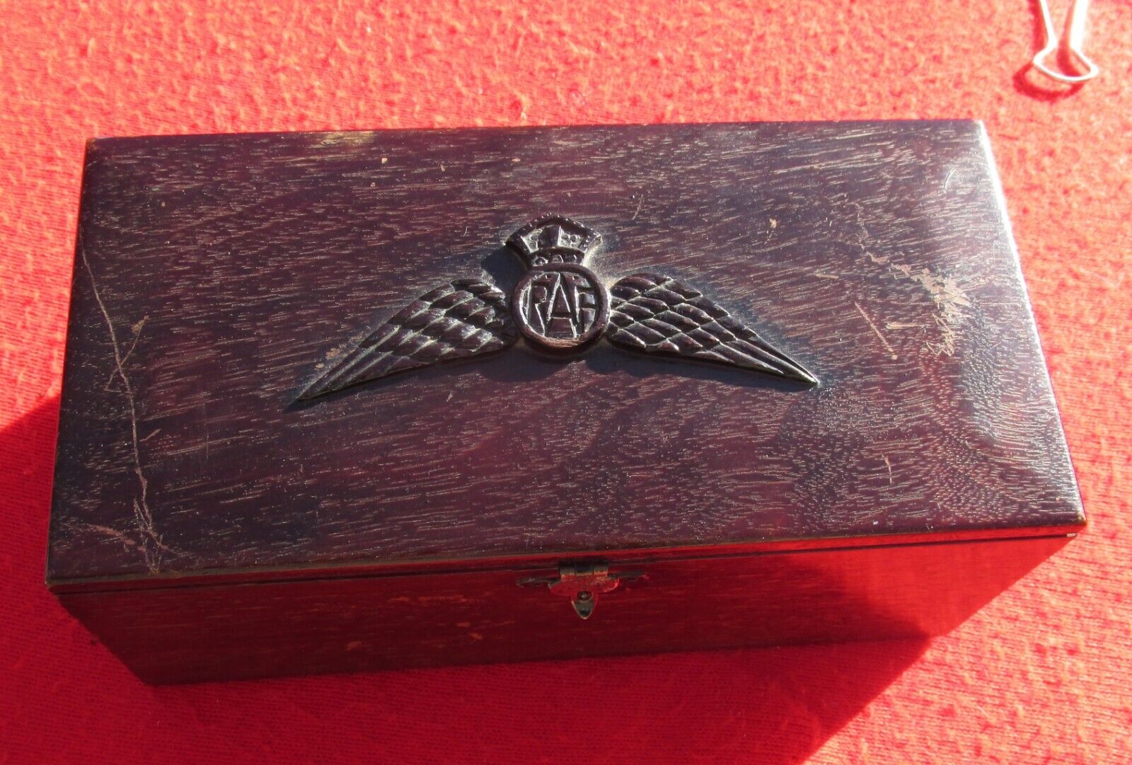 WW2 RAF WOOD BOX PILOT WING CIGAR CIGARETTE BOX