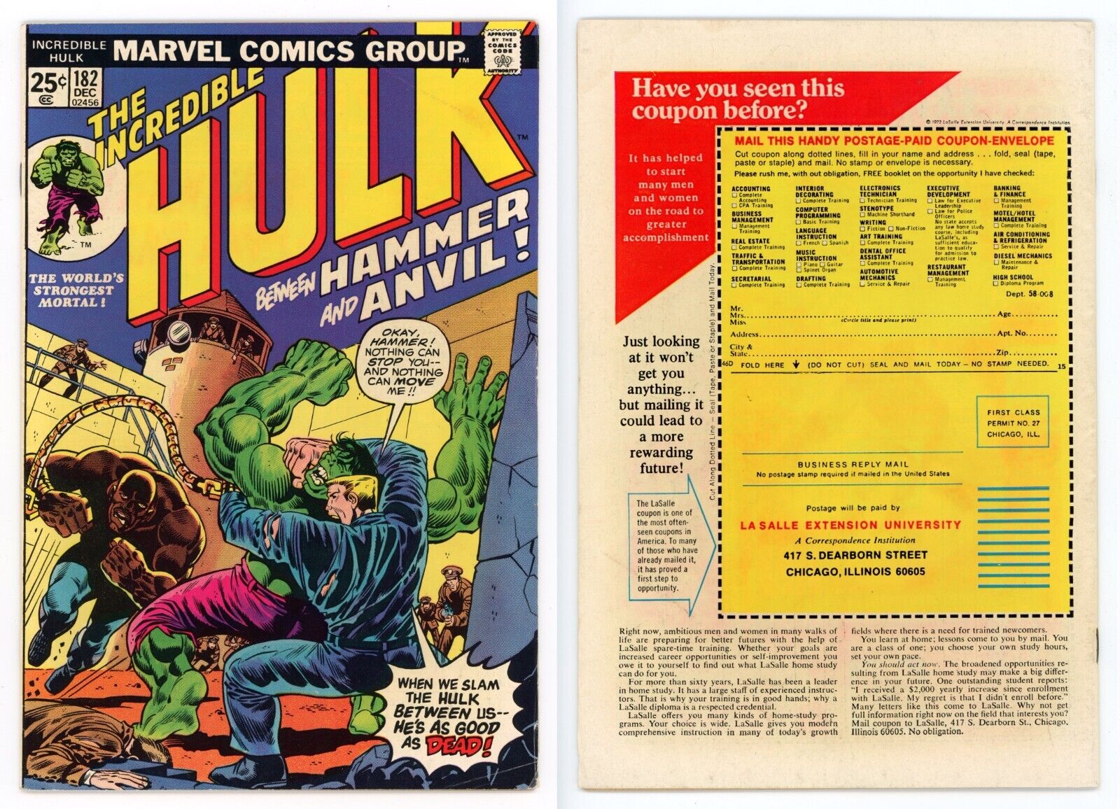 Incredible Hulk #182 (FN+ 6.5) 3rd app Wolverine 1st Hammer & Anvil 1974 Marvel