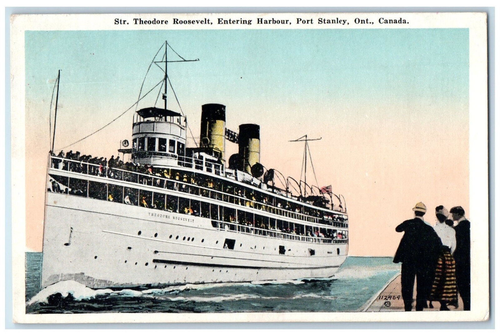 c1920's Steamer Theodore Roosevelt Entering Harbour Port Stanley Canada Postcard
