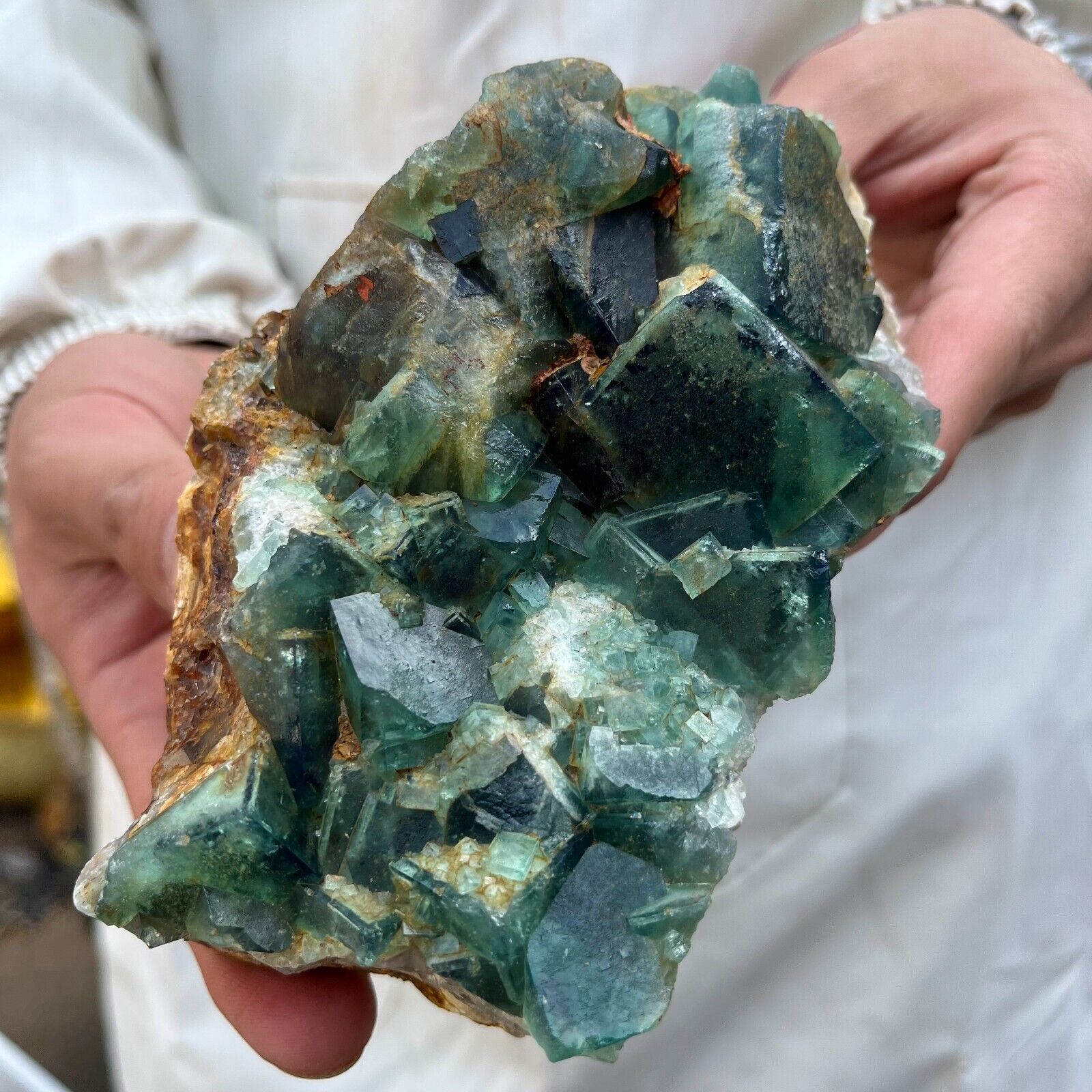 1.7lb Large NATURAL Green Cube FLUORITE Quartz Crystal Cluster Mineral Specimen