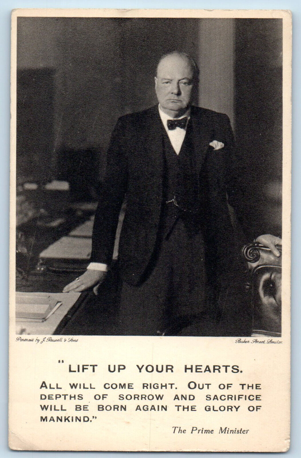 England Postcard Lift Your Hearts Prime Minister c1930's WWII Tuck Art