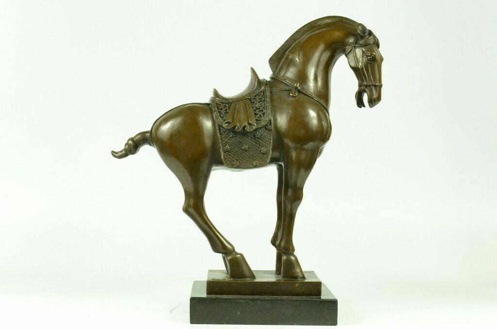 Old Fine Art BRONZE Chinese TANG DYNASTY TOMB HORSE MARBLE BASE. Estate Item NR