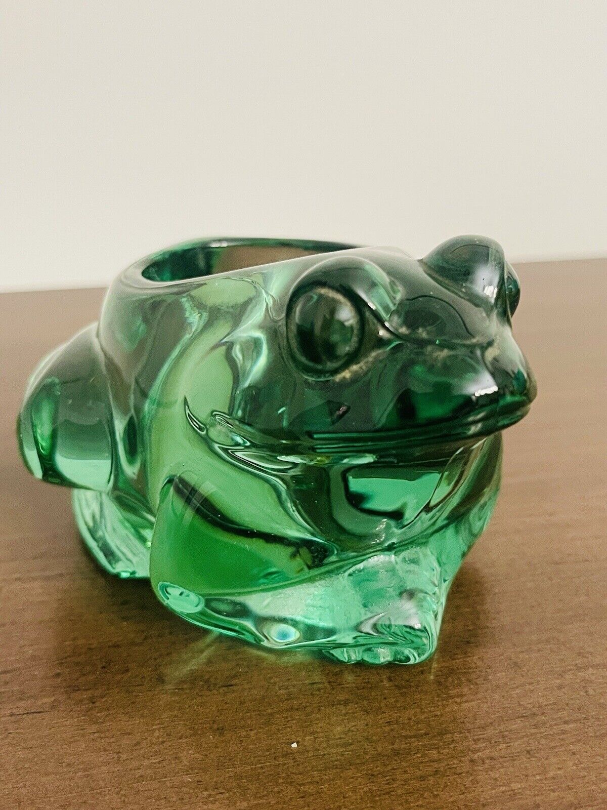 Vintage Indiana Glass Heavy Green Frog Candleholder /Succulent planter