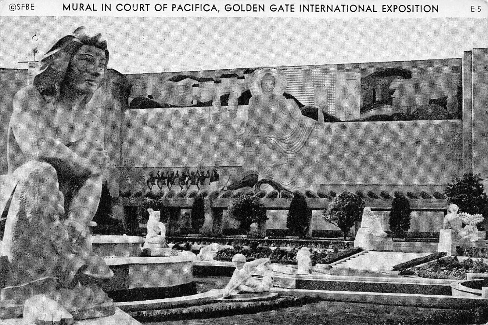 Postcard Golden Gate 1939 International Exposition Mural in Court of Pacifica