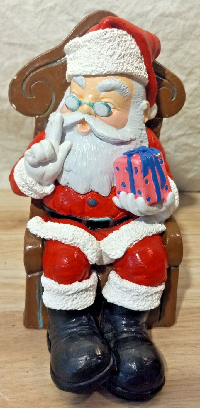 Christmas Plaster Figurine Santa Claus with Brown Chair SEE PICS