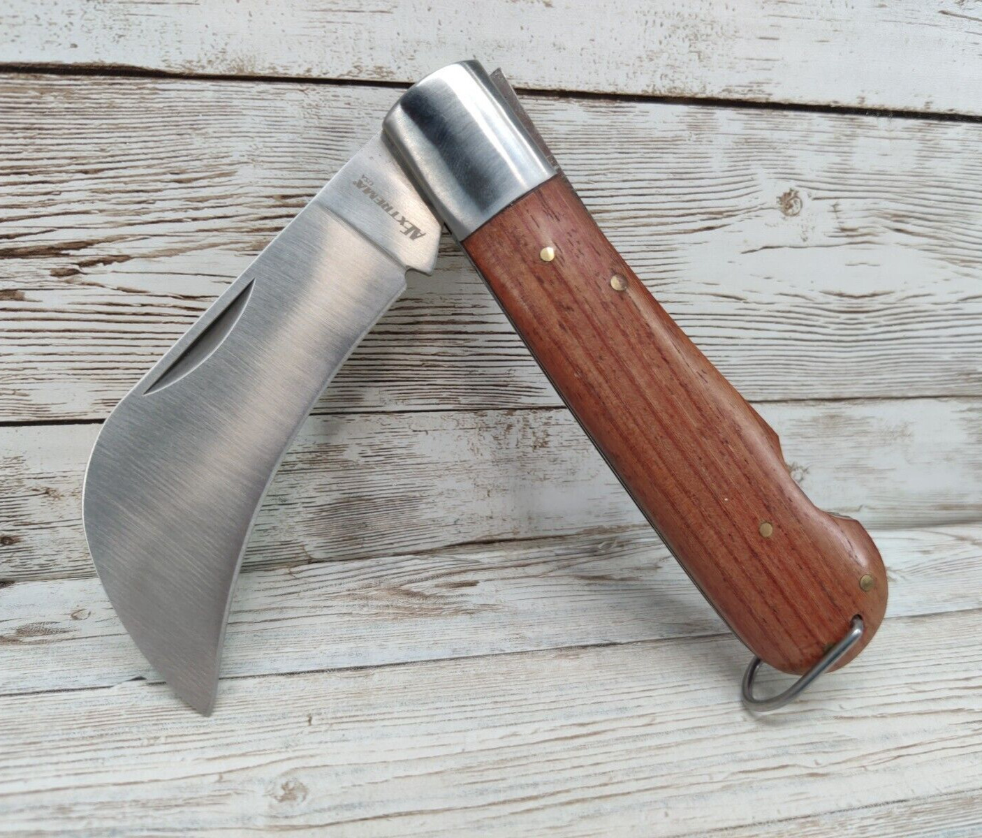 Wood Pocket Utility Knife Folding Lockback Wooden Handle Stainless Steel Blade