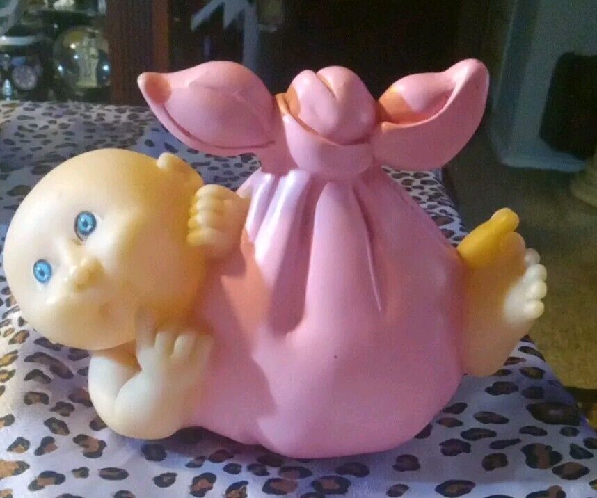 Vintage Cabbage Patch Kids Piggy Bank 1983 with Stopper Baby In Pink Blanket 