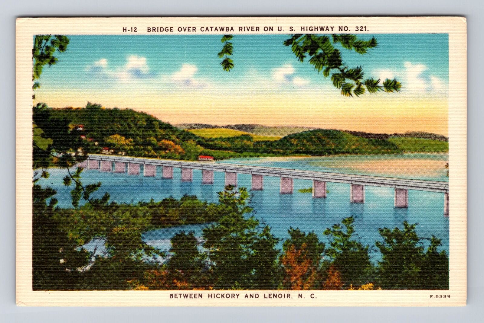 Hickory NC-North Carolina, Bridge Over Catawba River, Antique Vintage Postcard