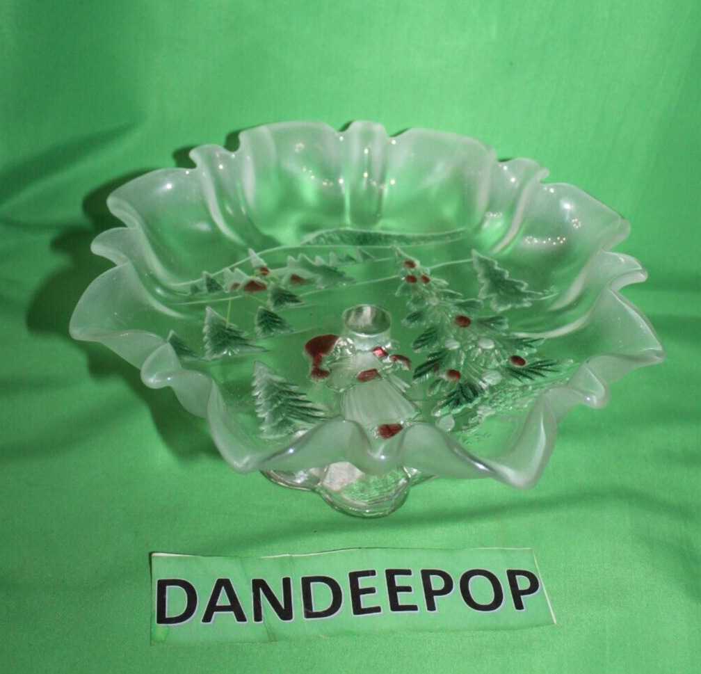 Mikasa Holiday Landscape Footed Bon Bon Germany Holiday Frosted Crystal Server