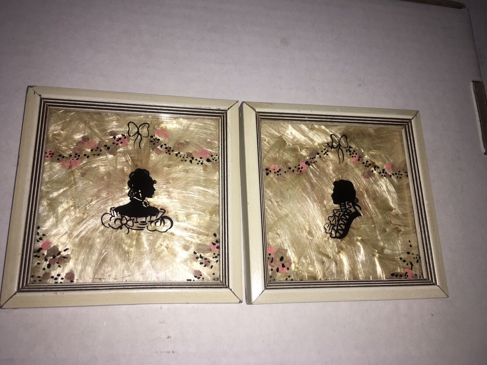 Reverse Painted Silhouette Female/Male Busts Wood Frames  Flowercraft Pictures