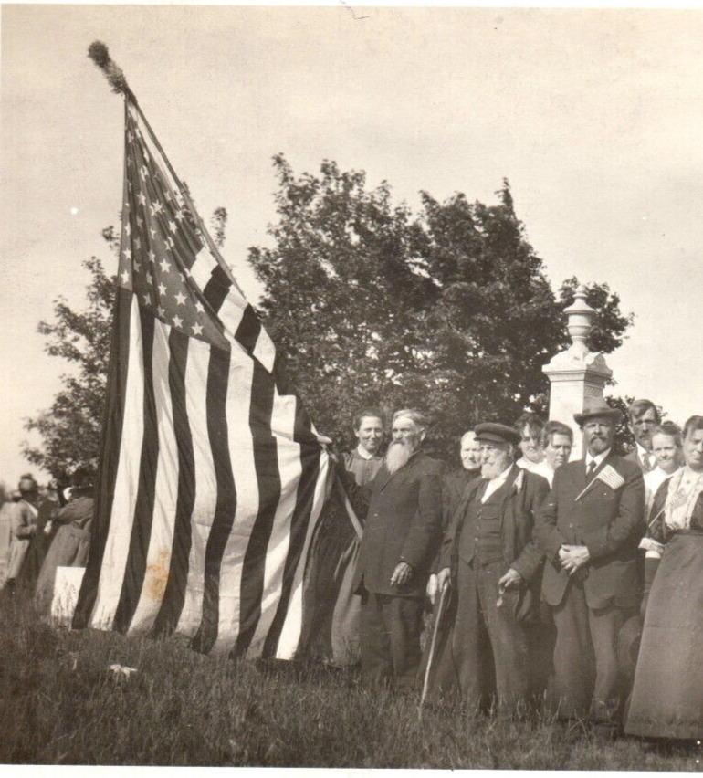 GAR Veterans Military Memorial Cemetery Large American Flag RPPC Postcard