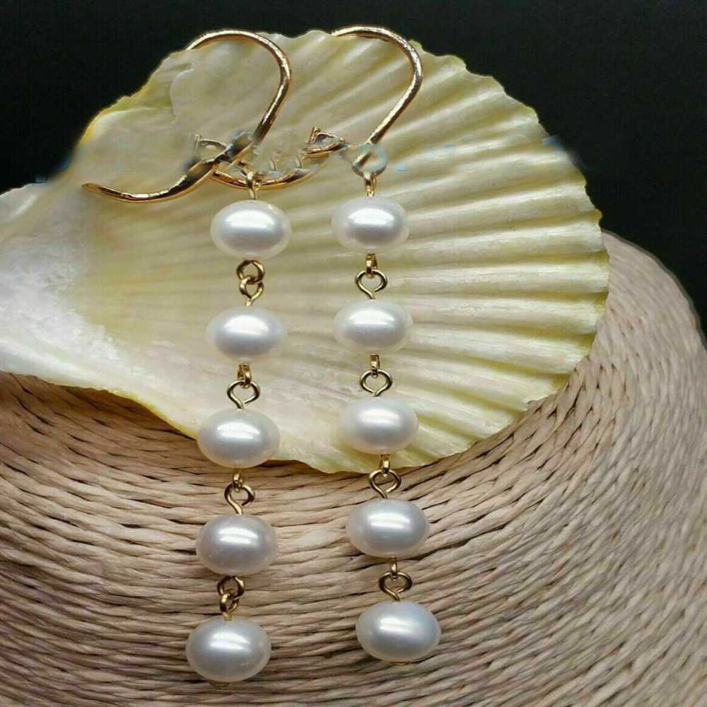 Natural AAA 8-9mm South Sea White Pearl Dangle Earrings 14K gold Cultured Women