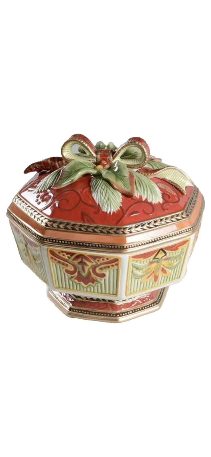 fitz and floyd damask holiday Tureen Christmas -Dessert Bowl Vintage Collector’s