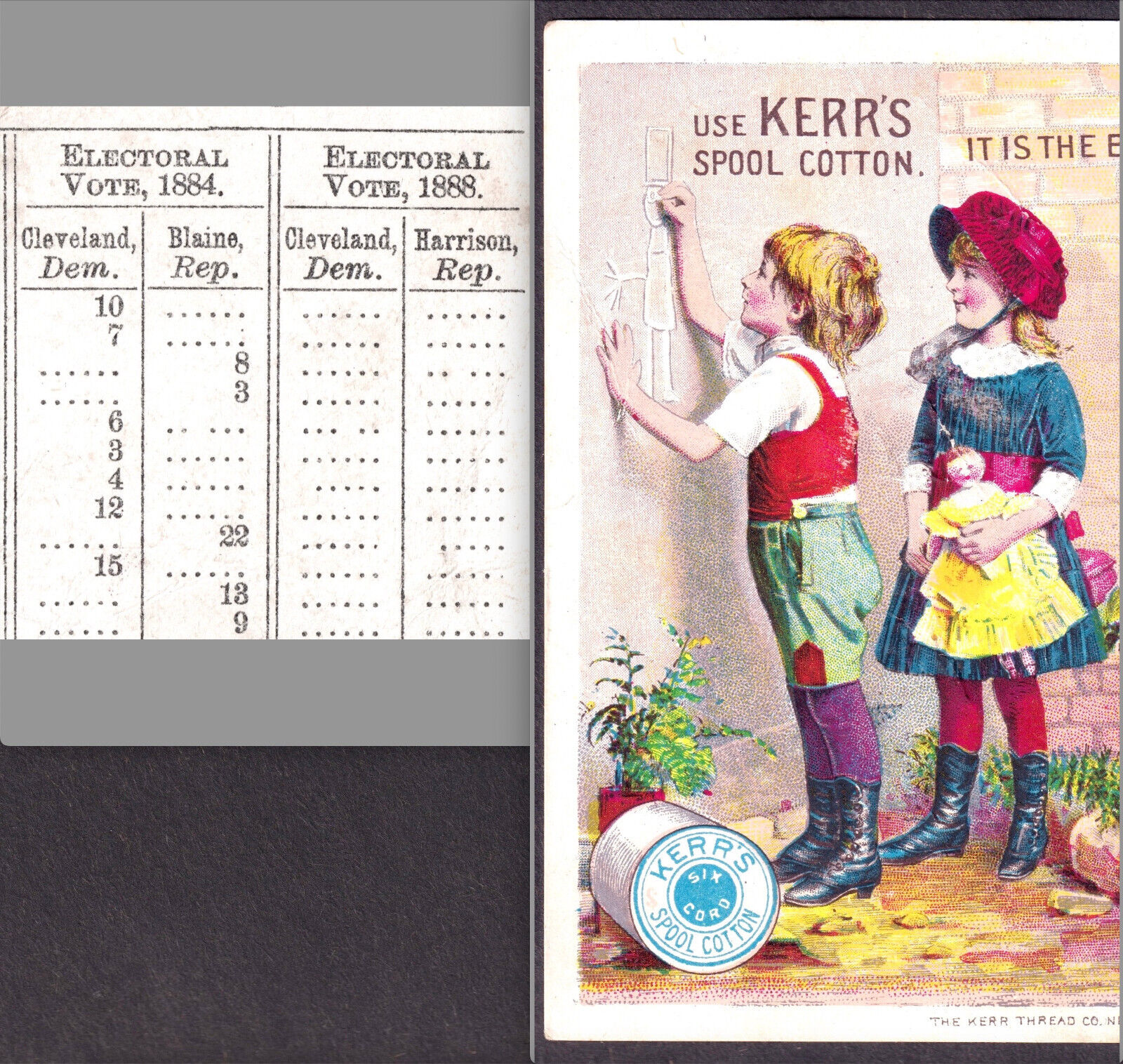 Election 1888 Grover Cleveland vs Ben. Harrison Kerrs Sewing Thread Trade Card