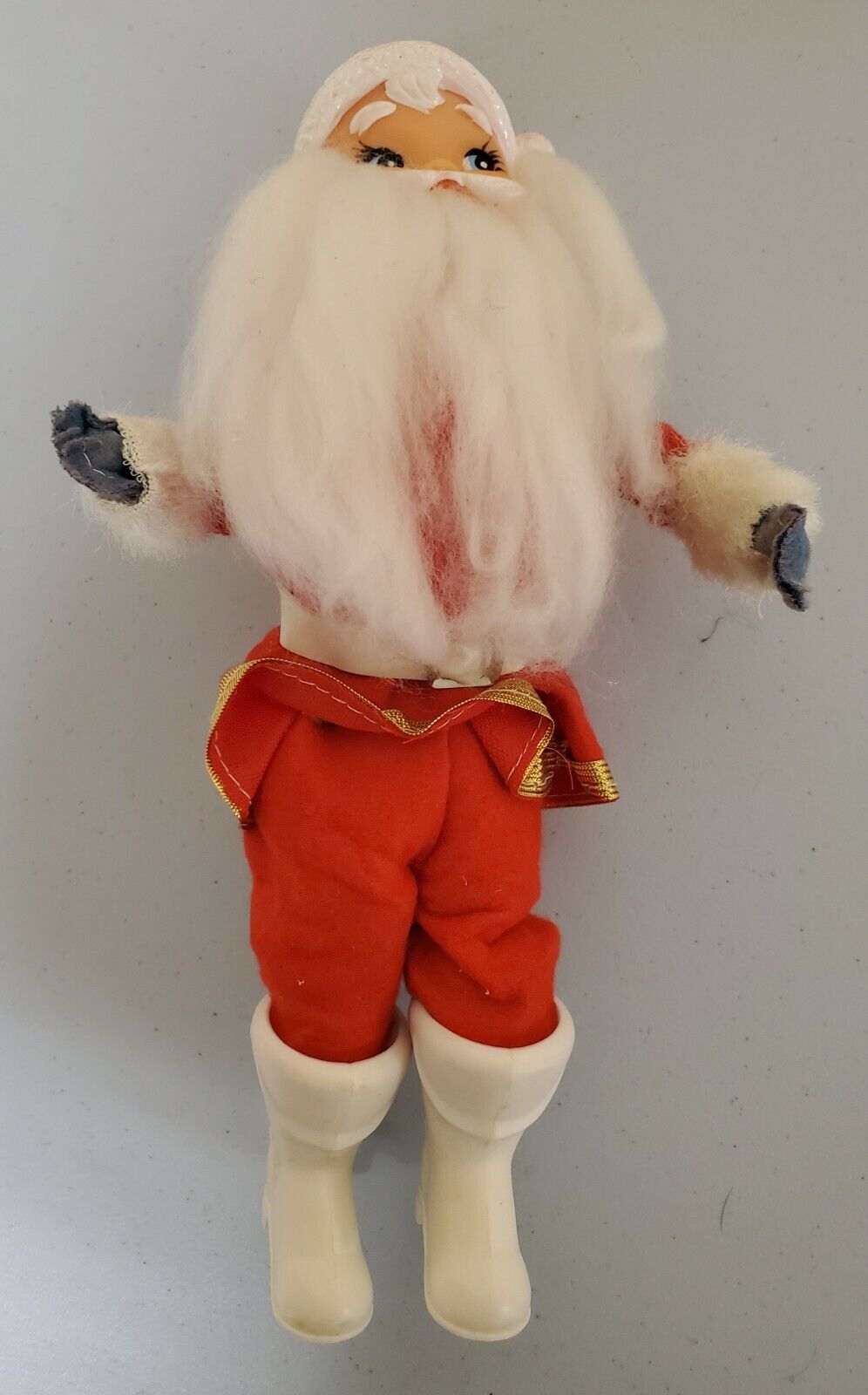 Vintage Santa Claus Rubber Face Figure Long Beard White Boots Belt No Branding