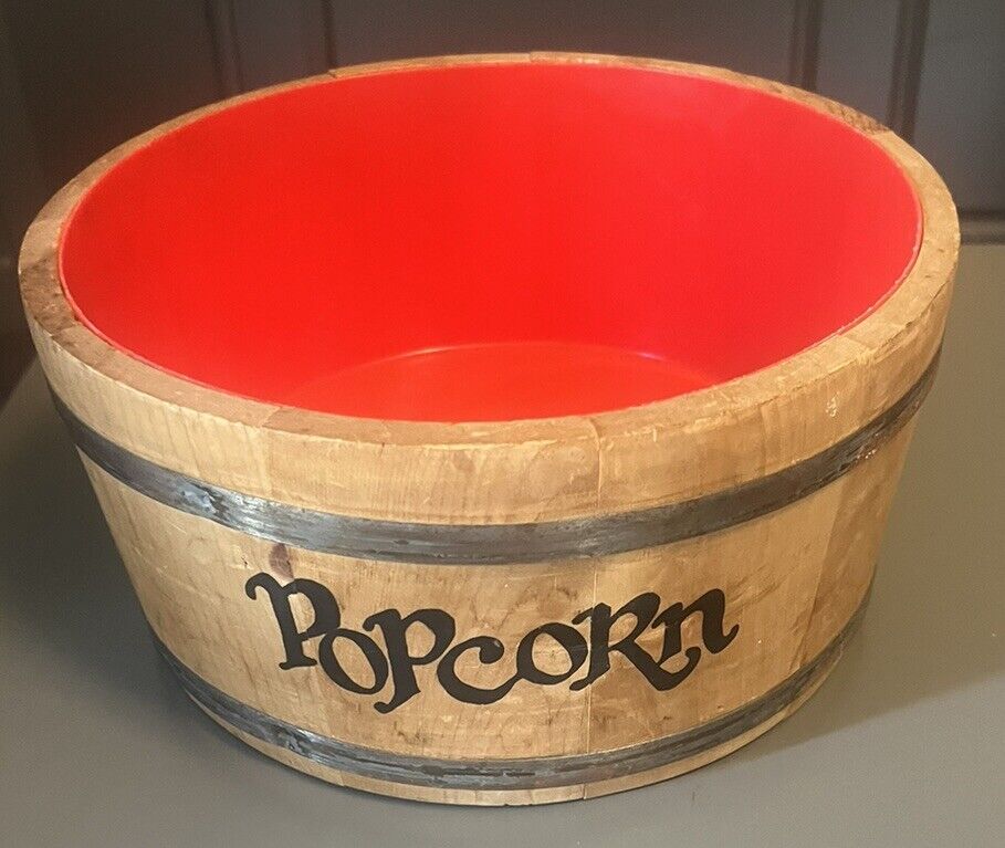 VINTAGE SPAULDING & FROST CO. Wooden Popcorn Barrel Bowl Dish Bucket Movie Night