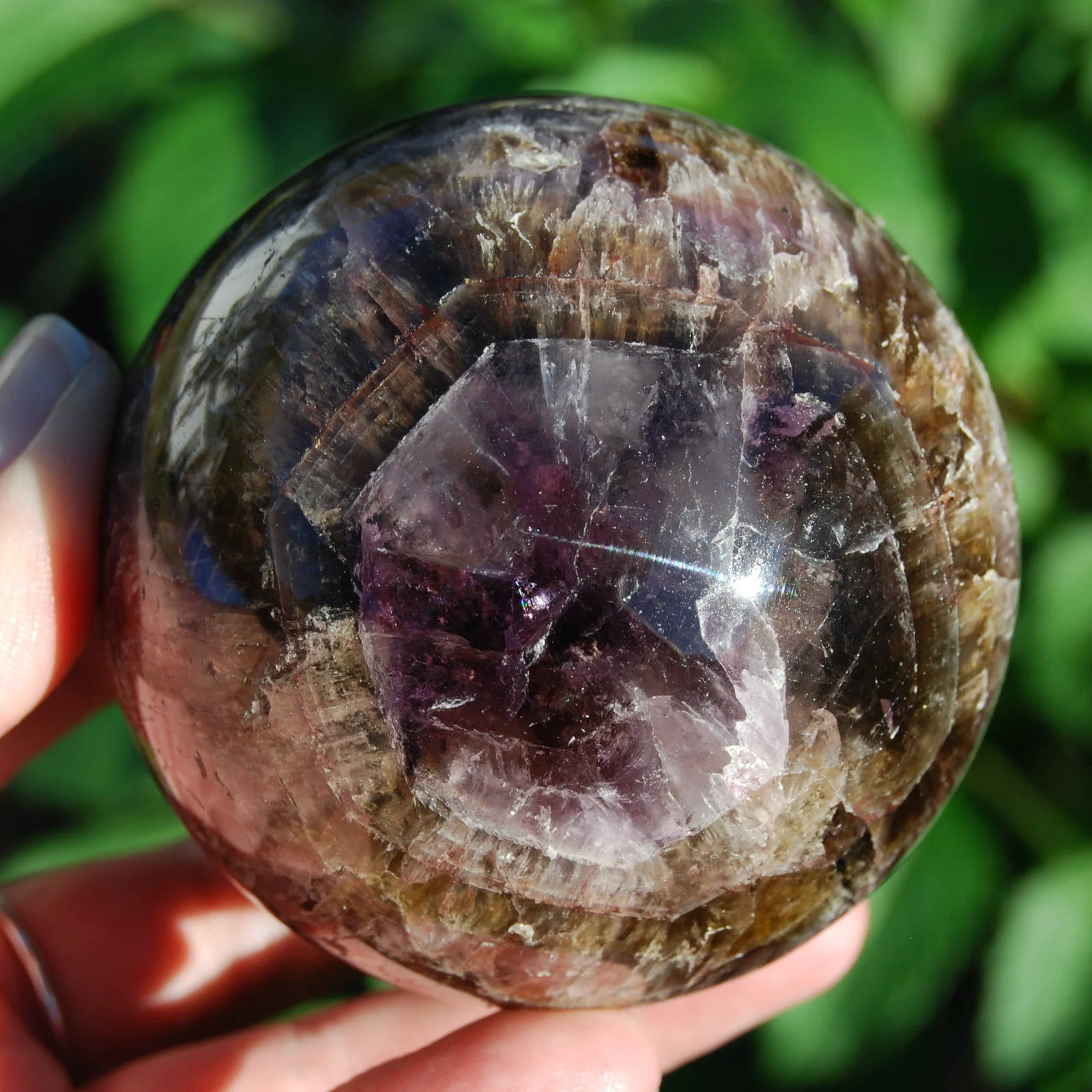 1.2lb XL Super Seven Cacoxenite Crystal Sphere, Super 7 Amethyst Cacoxenite Trap