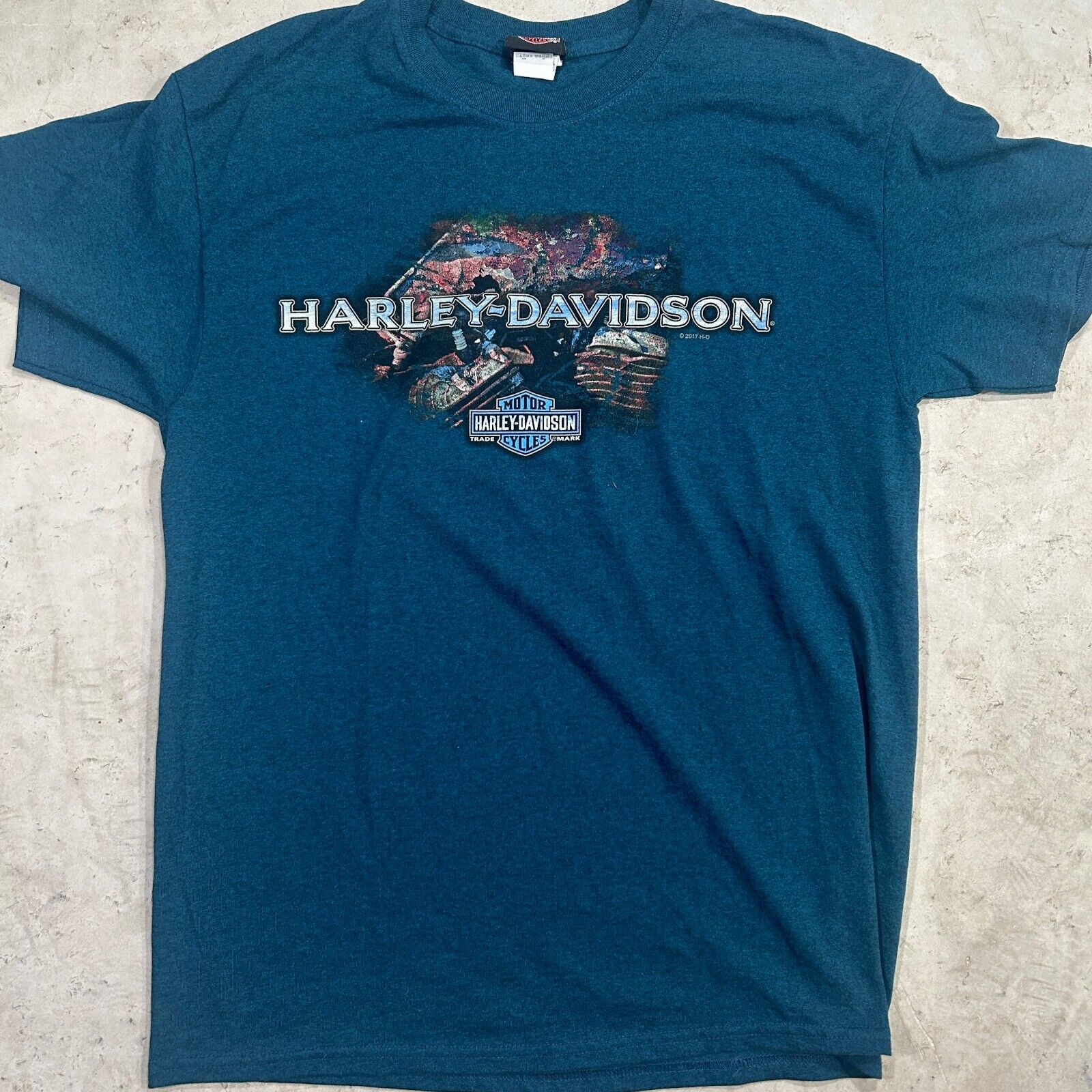 Vtg Y2K Harley Davidson T-Shirt Barbs Philadelphia Size Large Color Blue NWOT