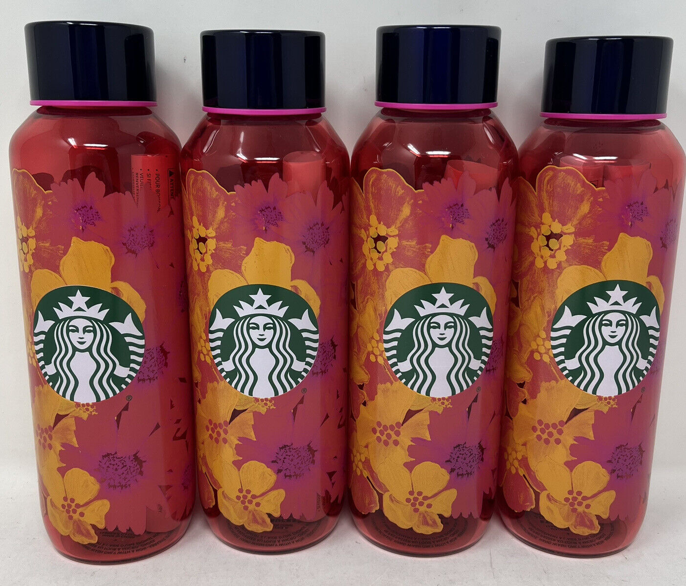 Starbucks 2022 Floral Red Orange Ombre Glass Water Bottle 20oz Rainbow 4 bottles