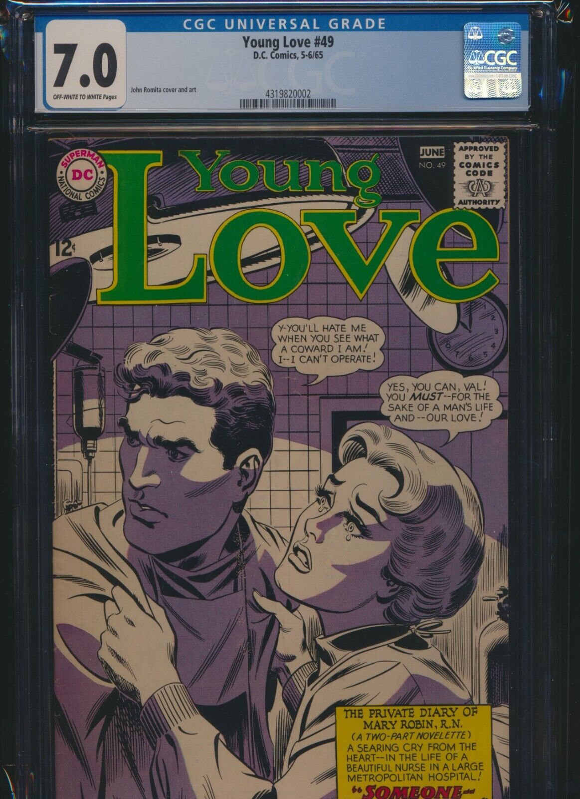 Young Love 49 DC 1965 CGC 7.0 ow/w pgs classic Romita romance cover Free S/H