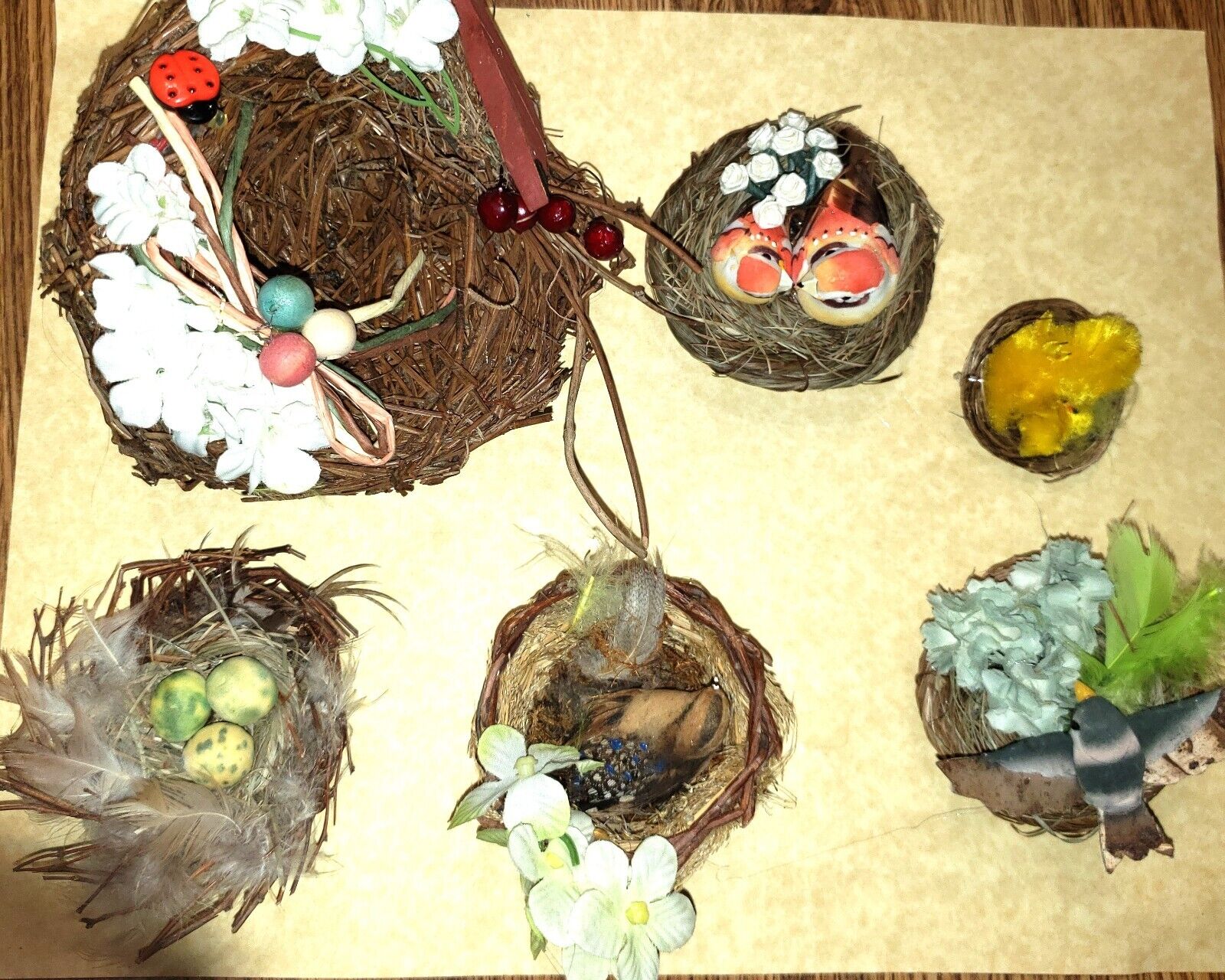 Vintage Mixed Lot of 6 Bird & Nest with Flowers Decorative Animals Arts & Craft