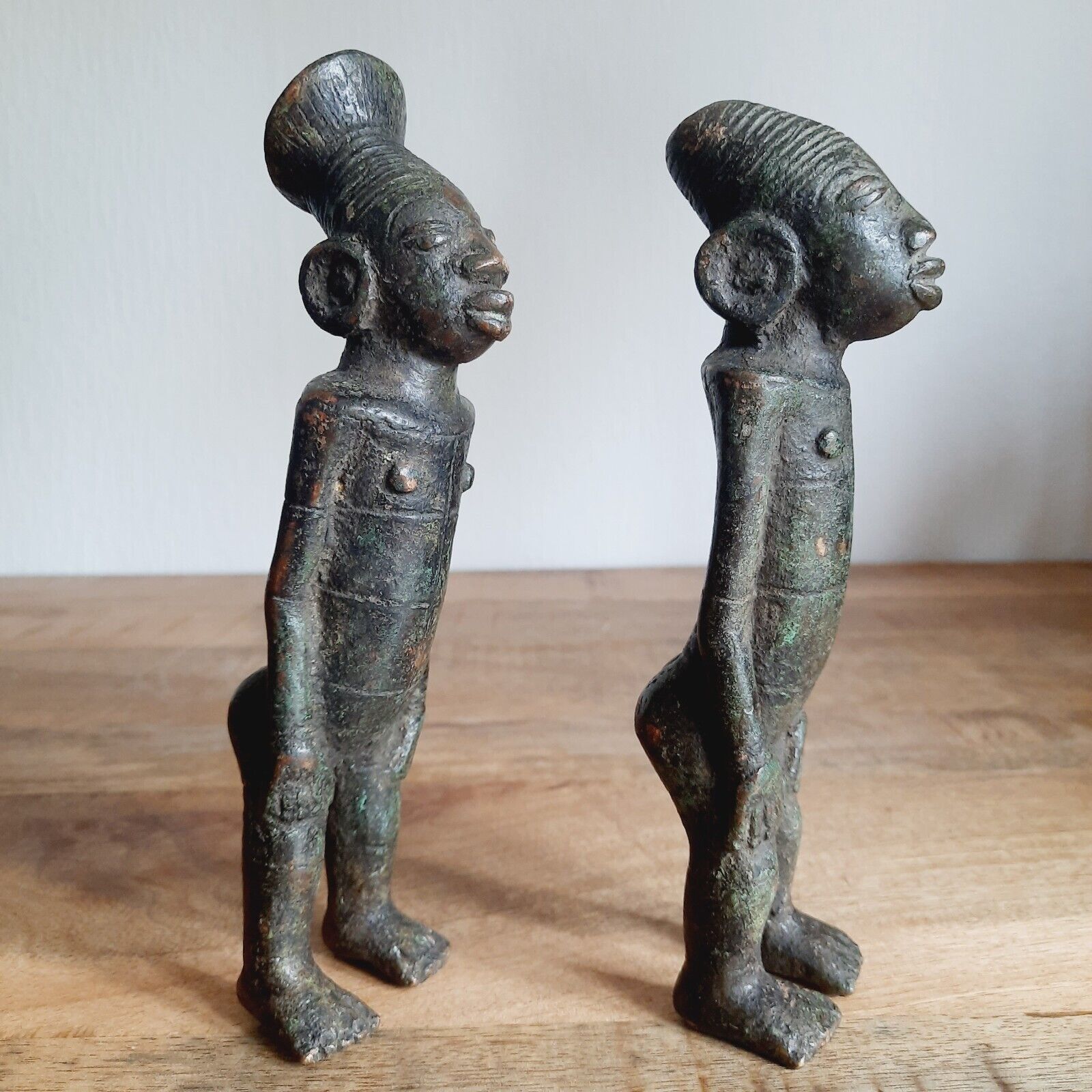 2 African Bronze Ancestor statues - MANGBETU, D.R. Congo TRIBAL ART CRAFTS