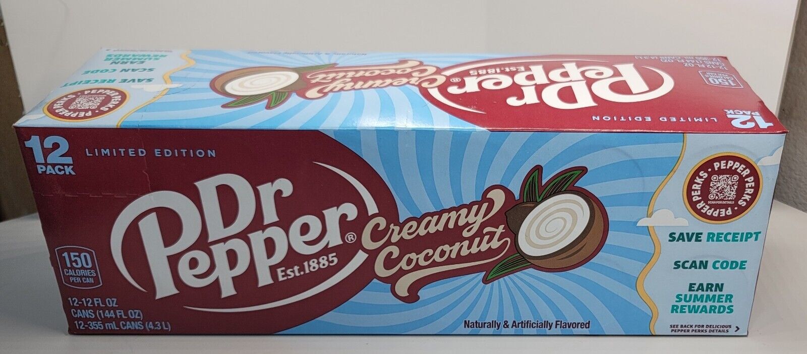 NEW LIMITED ED DR PEPPER CREAMY COCONUT FLAVOR SODA 12 PACK 12 FLOZ (355mL) CANS