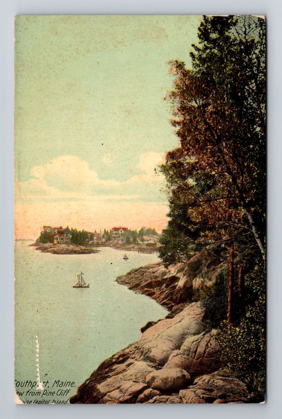 Southport ME-Maine, View From Pine Cliff, Antique Vintage Souvenir Postcard