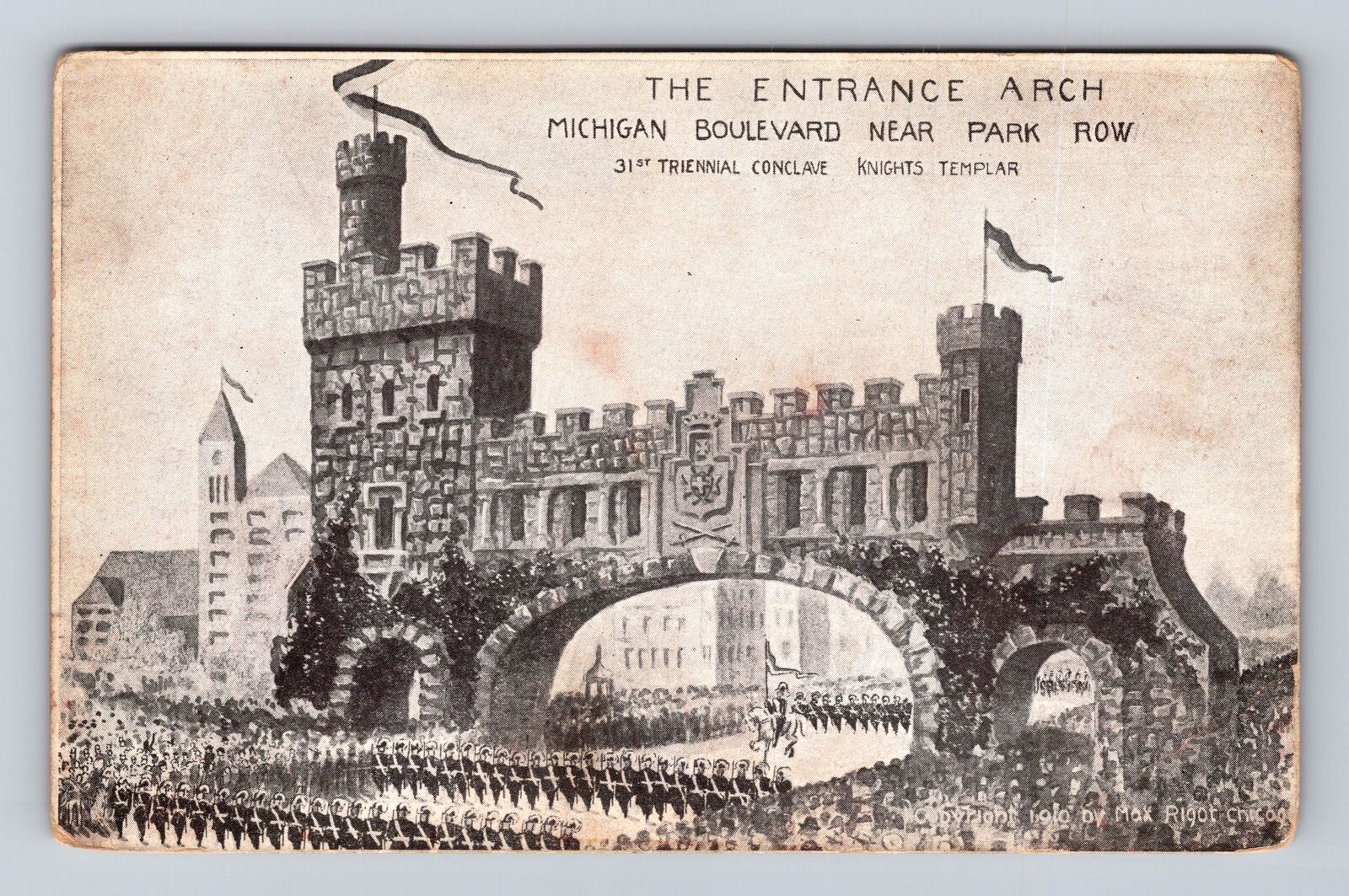 Chicago IL-Illinois, The Entrance Arch, Michigan Boulevard, Vintage Postcard