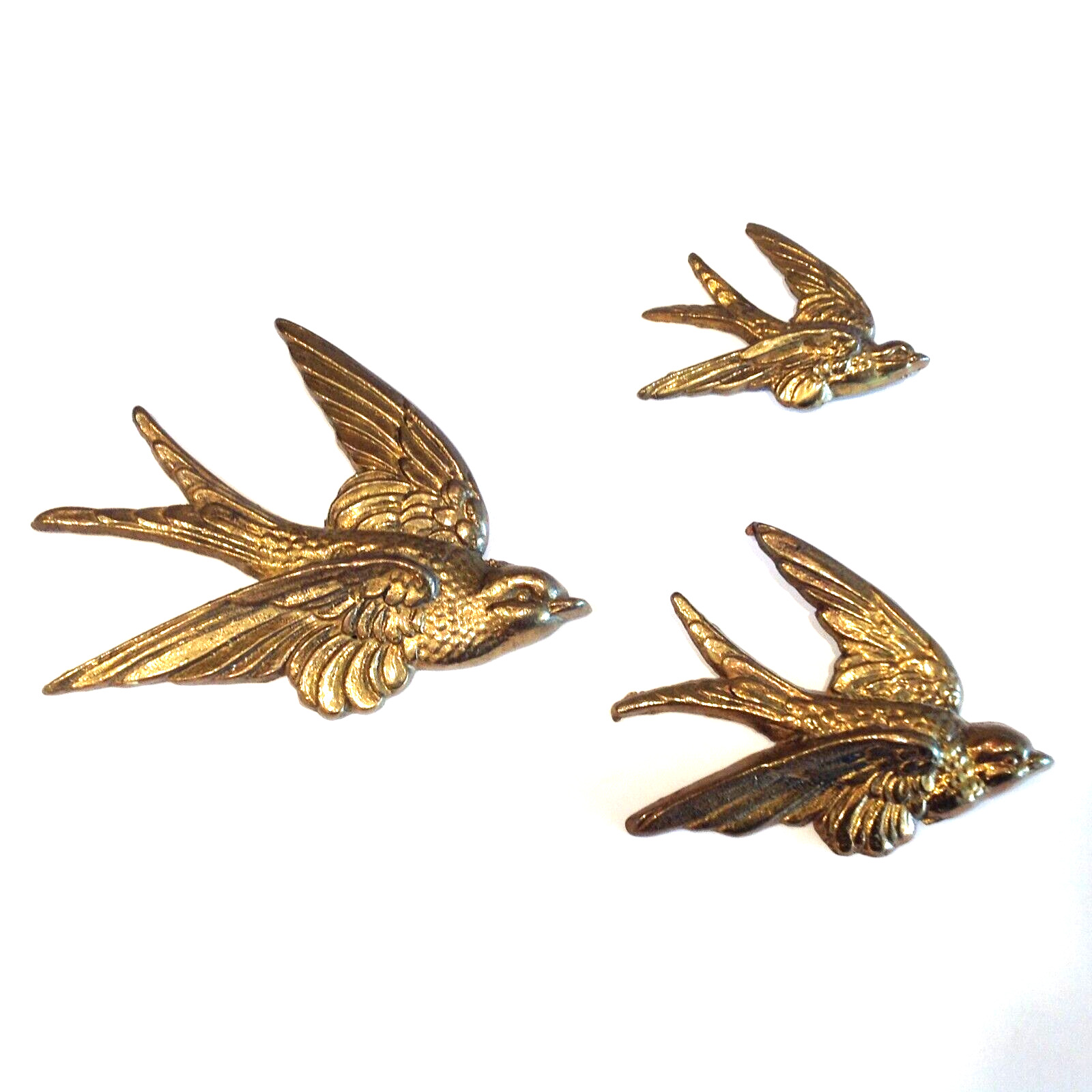 MCM Brass Sparrow Bird Wall Plaques- Lot of 3