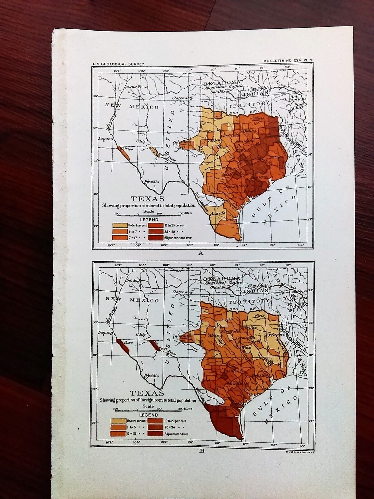 1904 USGS Texas Shows Proportion of Foreign Born and Colored to Total Population