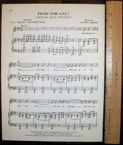 LOUISIANA STATE UNIVERSITY Vintage Song Sheet c1953 \