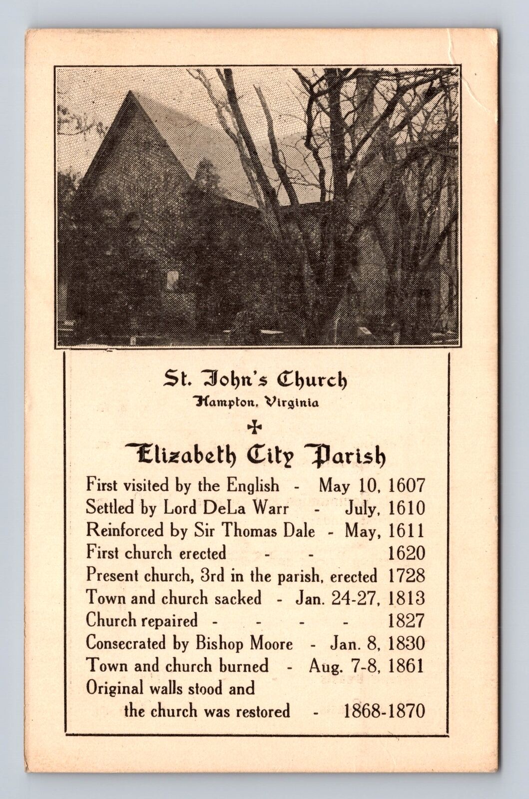 Hampton VA-Virginia, St John's Church, Religion, Antique, Vintage Postcard