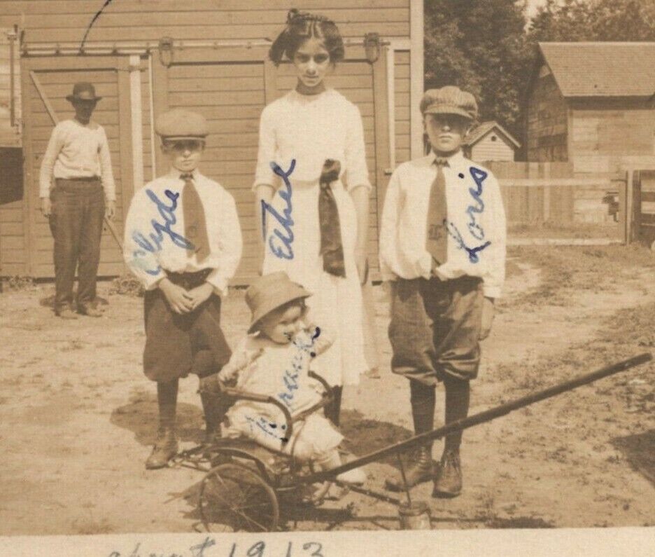 Baby Pull Stroller Buggy La Cross WI Barn Door Family c.1926 RPPC Photo Postcard