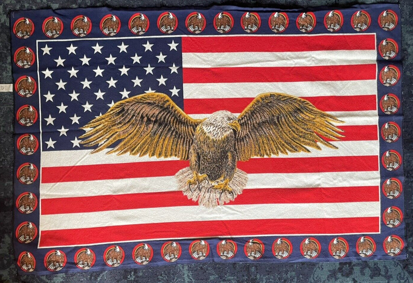 Vintage 1990's American Flag Eagle Tapestry USA 34” x 52.5