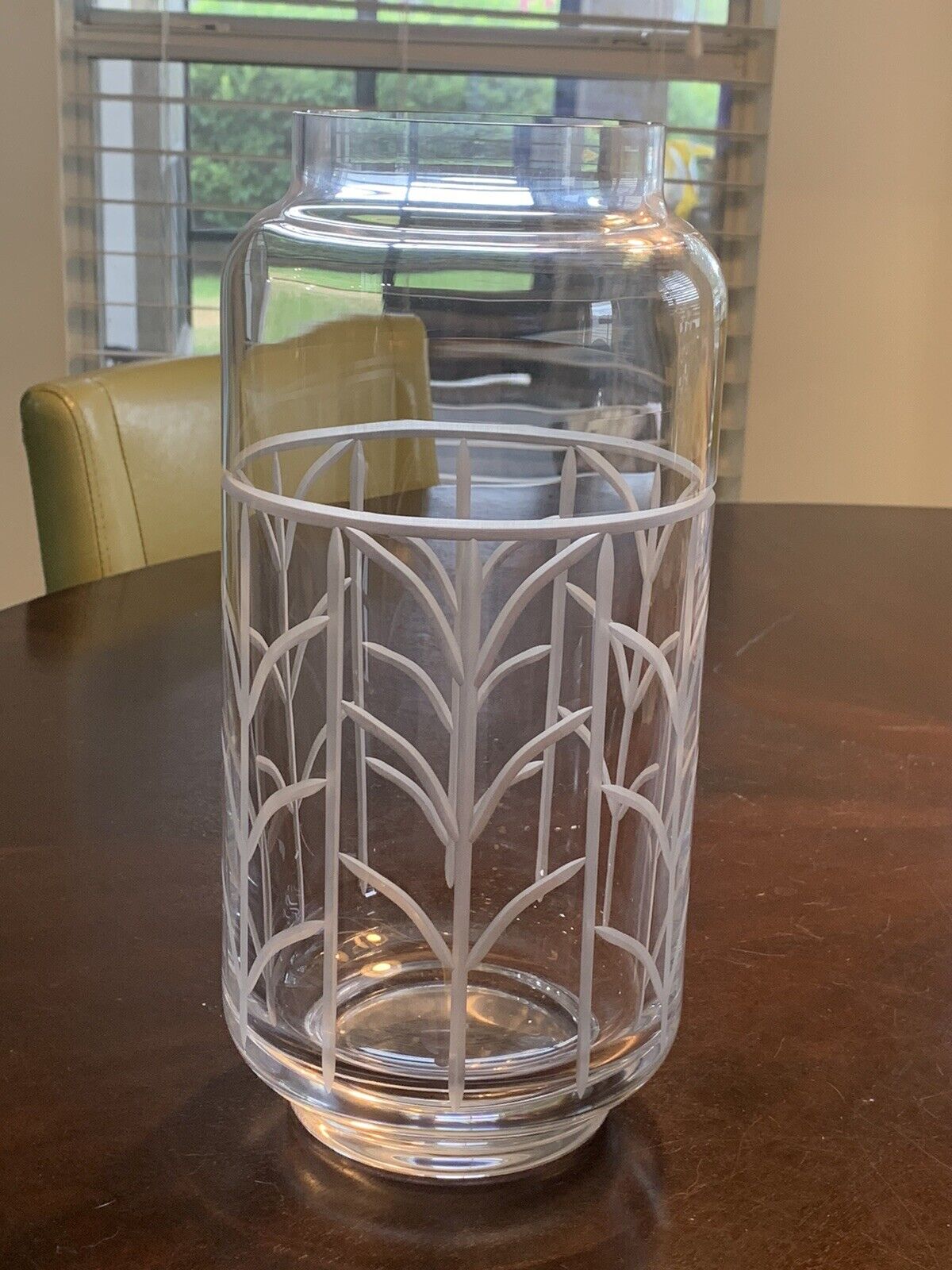Tiffany and Co Crystal Clear Glass Large Wheat Leaf Baluster Vase Etched 11 1/2
