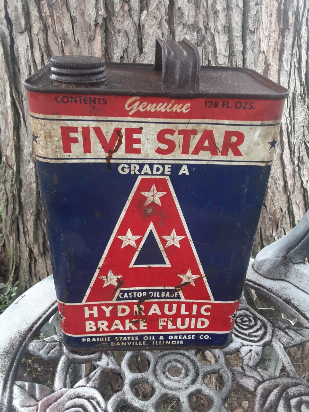 Vintage Five Star Grade A Hydraulic Oil Can Prairie States Oil & Grease Co